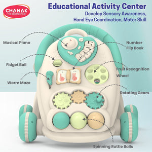 Chanak Happy Feet Baby Walker for 9+ Months, Adjustable Speed, Anti-Slip Wheels, Music & Activity Center, BPA-Free, Stable Design with Water Tank, Interactive Push Walker for Baby Boys & Girls chanak