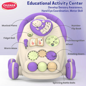 Chanak Happy Feet Baby Walker for 9+ Months, Adjustable Speed, Anti-Slip Wheels, Music & Activity Center, BPA-Free, Stable Design with Water Tank, Interactive Push Walker for Baby Boys & Girls chanak