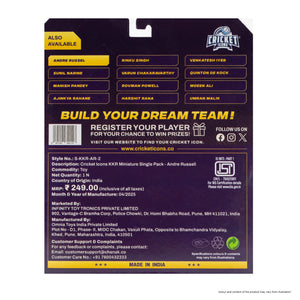 Chanak Cricket Icons Action Figure Andre Russell Kolkata Knight Riders Collectible Miniature, IPL Edition 360ยฐ Rotatable Head, KKR Cricket Player for Fans & Kids, Perfect Gift & Collectors Pack of 1 chanak