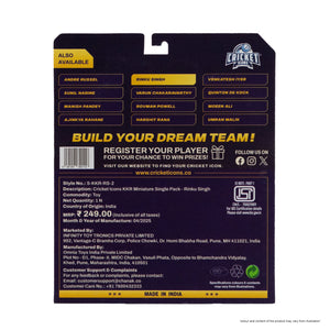 Chanak Cricket Icons Action Figure Rinku Singh Kolkata Knight Riders Collectible Miniature, IPL Edition 360° Rotatable Head, KKR Cricket Player for Fans & Kids, Perfect Gift & Collectors Pack of 1 chanak