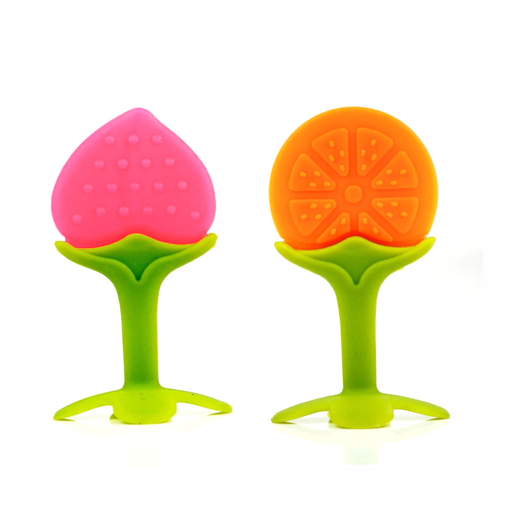 Chanak Baby Silicone Fruit Teether for Toddlers (Orange & Pink) - chanak