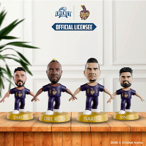 Chanak Cricket Icons Action Figure Assorted Kolkata Knight Riders Collectible Miniature, IPL Edition 360° Rotatable Head, KKR Cricket Player for Fans & Kids, Perfect Gift & Collectors Pack of 4 chanak