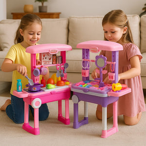 Chanak 2-in-1 Kids Pretend Play Combo – Kitchen Set with Realistic Stove & Beauty Set Trolley | 49 PCS | 3-in-1 Convertible | Gift for Girls (Ages 2–5) Aditi Toys Pvt. Ltd.
