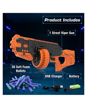 Aditi Toys Street Viper Motorized Dart Gun - 30 Soft Foam Darts, 60ft Range, Rechargeable, High-Capacity Magazine - Ideal Toy Blaster for Kids (Ages 5+) Aditi Toys Pvt. Ltd.