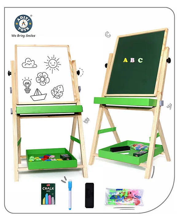 Aditi Toys Ultimate Learning & Seating Set – Adjustable Wooden Easel Board with Accessories + Sturdy HDPE Baby Chair for Toddlers Aditi Toys Pvt. Ltd.