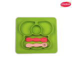 Chanak Oval Baby Food Tray, Silicon Food Plate with Multiple Compartments & Two Spoons, Silicone Plate for Feeding Baby, Easy to Clean Silicon Plate Microwave & Dishwasher Safe. (Light Green) chanak