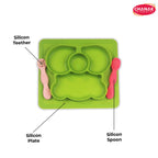 Chanak Oval Baby Food Tray, Silicon Food Plate with Multiple Compartments & Two Spoons, Silicone Plate for Feeding Baby, Easy to Clean Silicon Plate Microwave & Dishwasher Safe. (Light Green) chanak