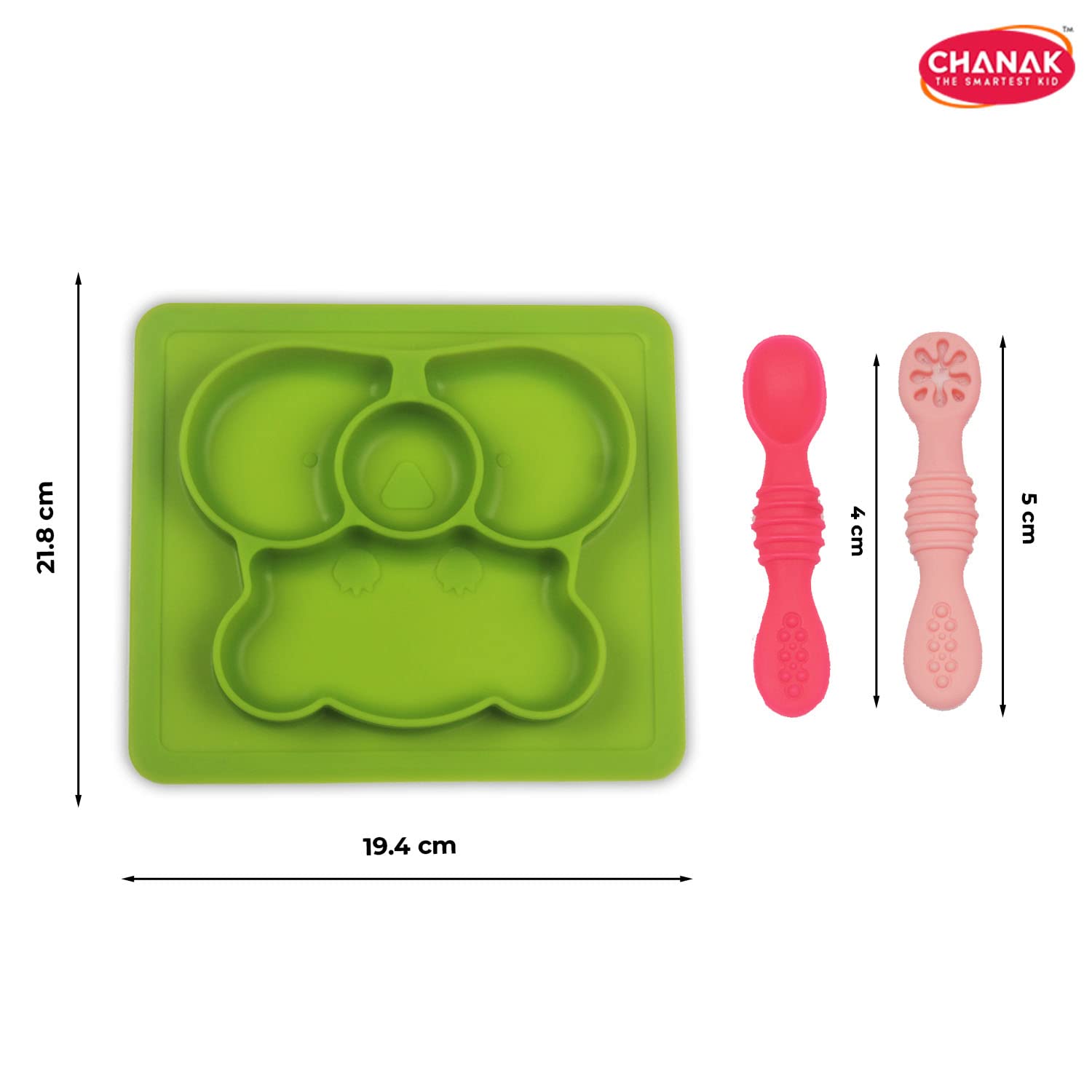 Chanak Oval Baby Food Tray, Silicon Food Plate with Multiple Compartments & Two Spoons, Silicone Plate for Feeding Baby, Easy to Clean Silicon Plate Microwave & Dishwasher Safe. (Light Green) chanak