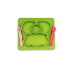 Chanak Oval Baby Food Tray, Silicon Food Plate with Multiple Compartments & Two Spoons, Silicone Plate for Feeding Baby, Easy to Clean Silicon Plate Microwave & Dishwasher Safe. (Light Green) chanak