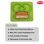 Chanak Oval Baby Food Tray, Silicon Food Plate with Multiple Compartments & Two Spoons, Silicone Plate for Feeding Baby, Easy to Clean Silicon Plate Microwave & Dishwasher Safe. (Light Green) chanak