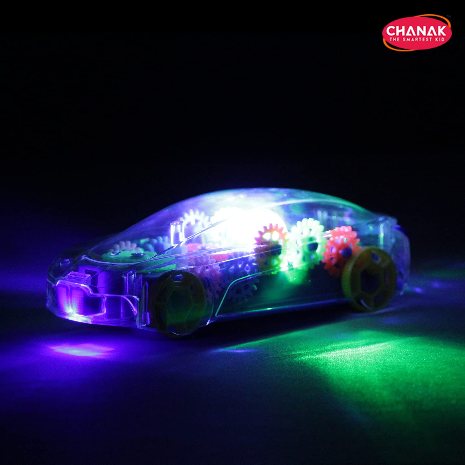 Chanak Transparent Gear Car for Kids, Concept Gear Car with Music and Light Toy for Kids, 3D Concept Plastic Car with 360 Degree Rotation, Suitable for Kids Above 3 Years, BIS Approved (Dark Blue)