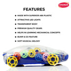 Chanak Transparent Gear Car for Kids, Concept Gear Car with Music and Light Toy for Kids, 3D Concept Plastic Car with 360 Degree Rotation, Suitable for Kids Above 3 Years, BIS Approved (Dark Blue)