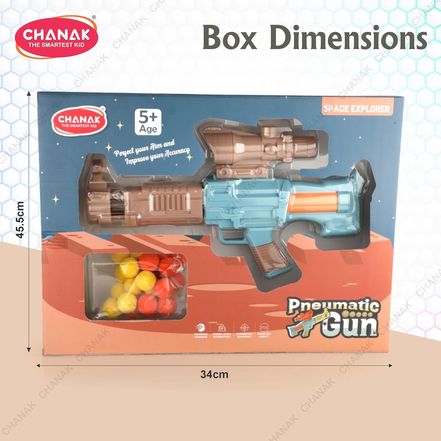 Chanak Space Explorer Pneumatic Gun Include 12 Orange & 12 Yellow Soft Foam Ball, for Indoor Outdoor Use Safe For Boys Girls, Above 5+ Age, BIS Approved. (Brown)