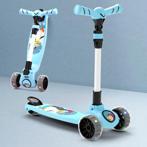 Chanak Go Rider Kick Scooter for Kids LED Light 3 Wheel Foldable Scooter with Rear Break 4 Height Adjustable with Lock for Boy & Girl 5+ Age Kids (Black-Blue) chanak