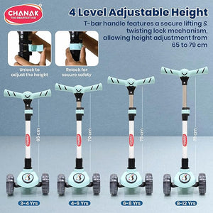Chanak Go Rider Kick Scooter for Kids LED Light 3 Wheel Foldable Scooter with Rear Break 4 Height Adjustable with Lock for Boy & Girl 5+ Age Kids (Black-Blue) chanak