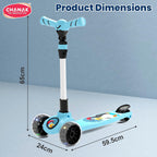 Chanak Go Rider Kick Scooter for Kids LED Light 3 Wheel Foldable Scooter with Rear Break 4 Height Adjustable with Lock for Boy & Girl 5+ Age Kids (Black-Blue) chanak