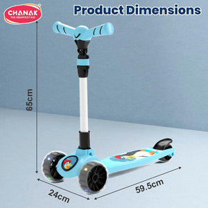 Chanak Go Rider Kick Scooter for Kids LED Light 3 Wheel Foldable Scooter with Rear Break 4 Height Adjustable with Lock for Boy & Girl 5+ Age Kids (Black-Blue) chanak