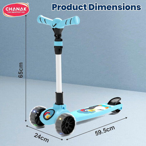Chanak Go Rider Kick Scooter for Kids LED Light 3 Wheel Foldable Scooter with Rear Break 4 Height Adjustable with Lock for Boy & Girl 5+ Age Kids (Black-Blue) chanak
