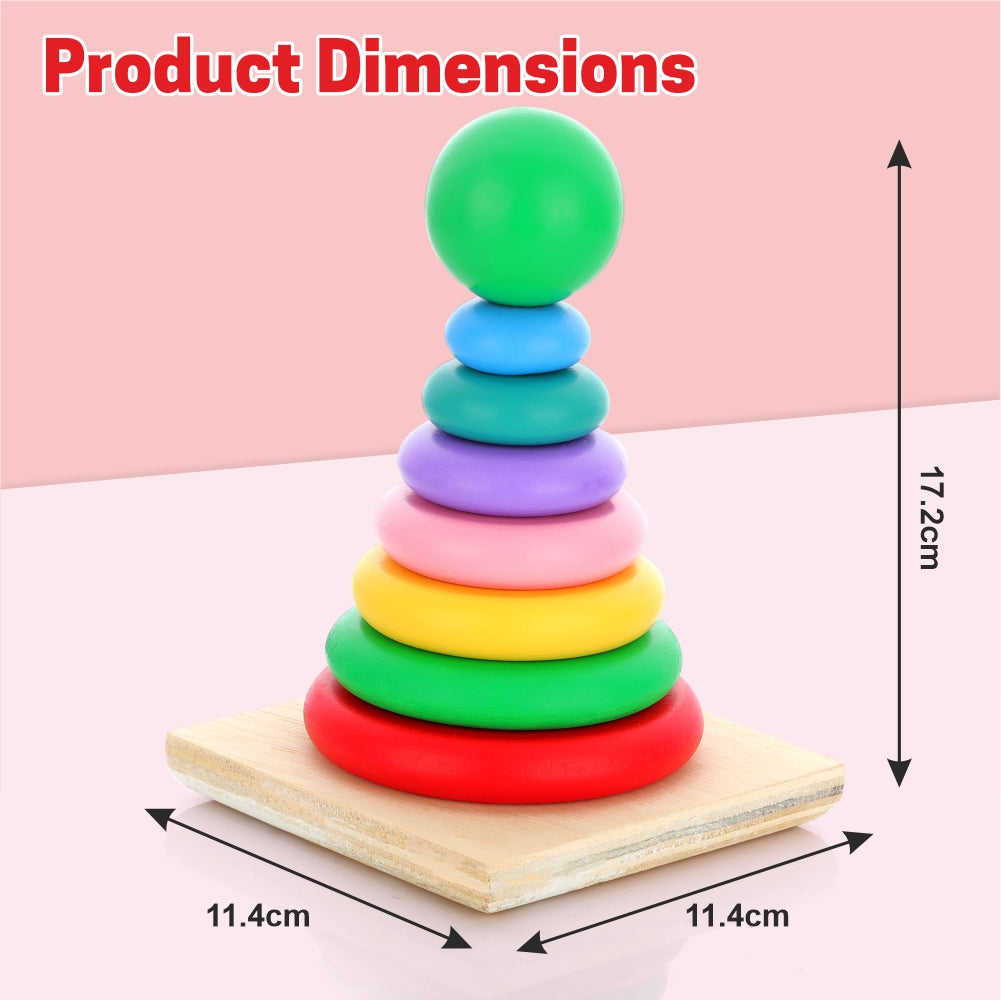 Chanak Wooden Stacking Ring Toy for Kids, Rainbow Color Ring Sorting and Stacker Game for Kids Above 12 Months