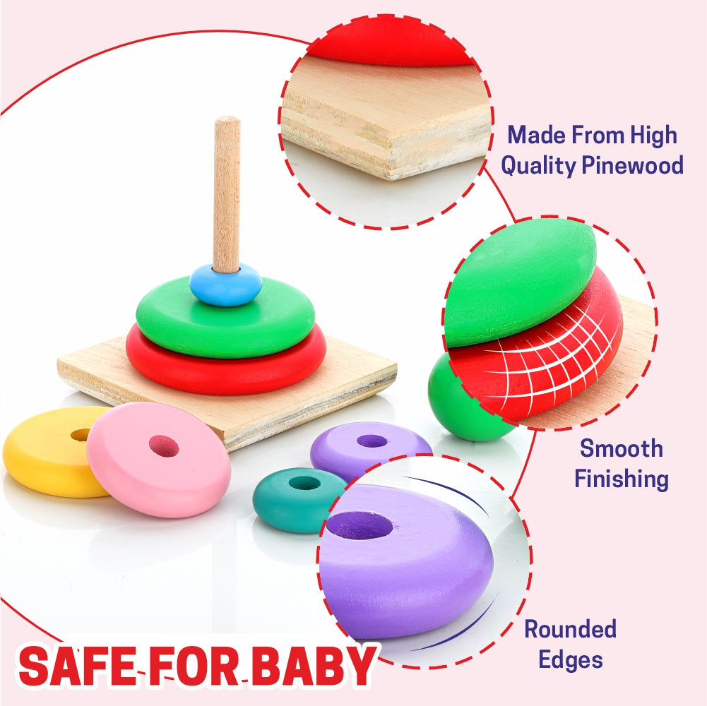 Chanak Wooden Stacking Ring Toy for Kids, Rainbow Color Ring Sorting and Stacker Game for Kids Above 12 Months