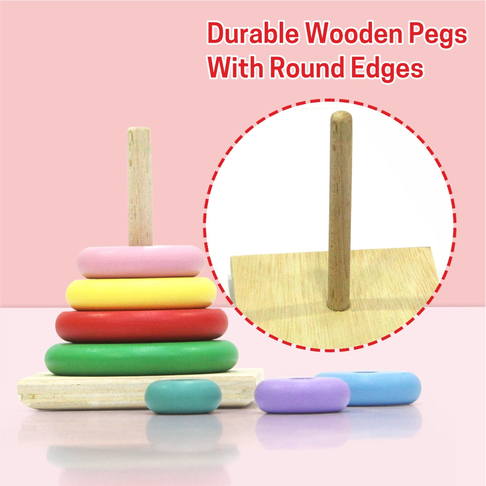 Chanak Wooden Stacking Ring Toy for Kids, Rainbow Color Ring Sorting and Stacker Game for Kids Above 12 Months