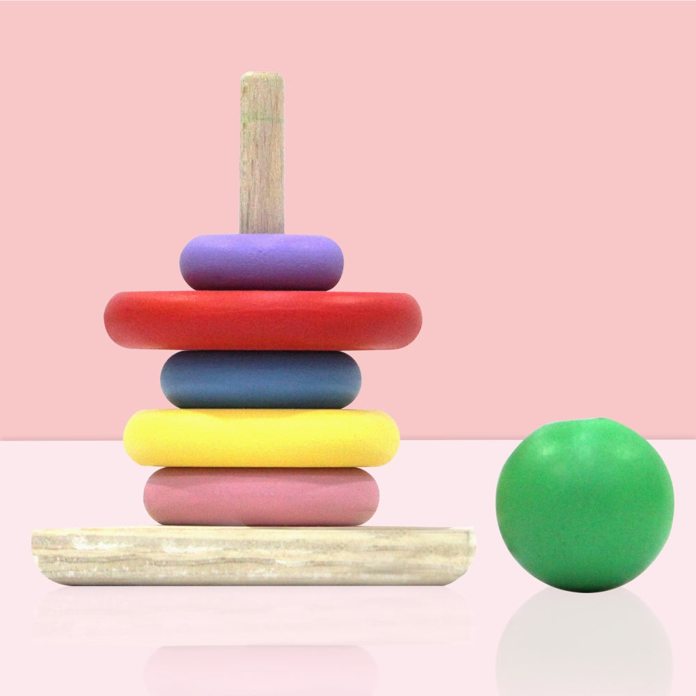 Chanak Wooden Stacking Ring Toy for Kids - Rainbow Color Detail - chanak