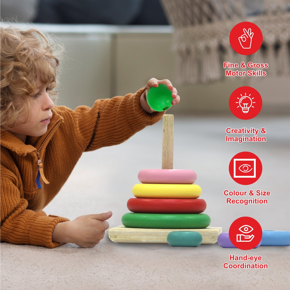 Chanak Wooden Stacking Ring Toy for Kids - Rainbow Color BIS Approved - chanak