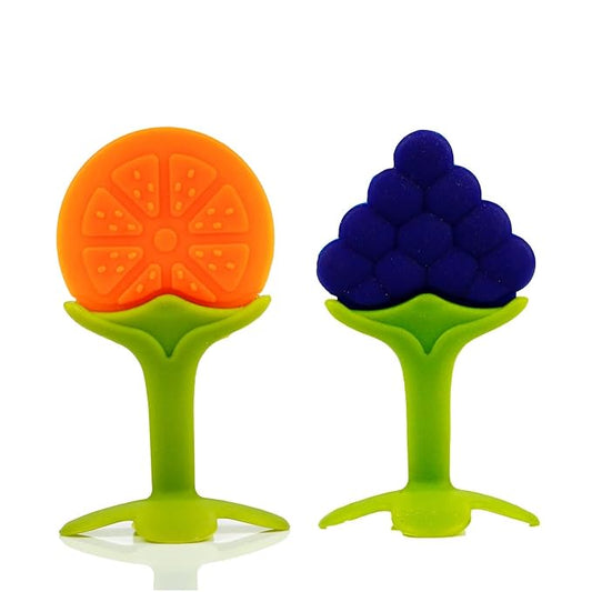 Chanak Baby Silicone Fruit Teether for Toddlers (Orange & Blue) - chanak