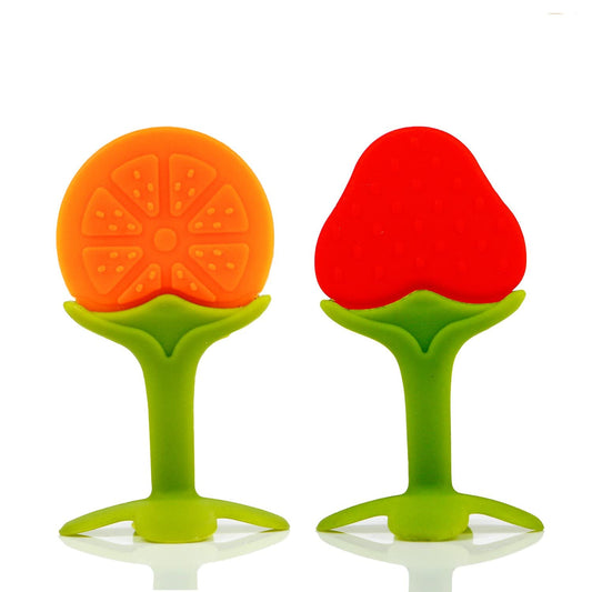 Chanak Baby Silicone Fruit Teether for Toddlers (Orange & Red) - chanak