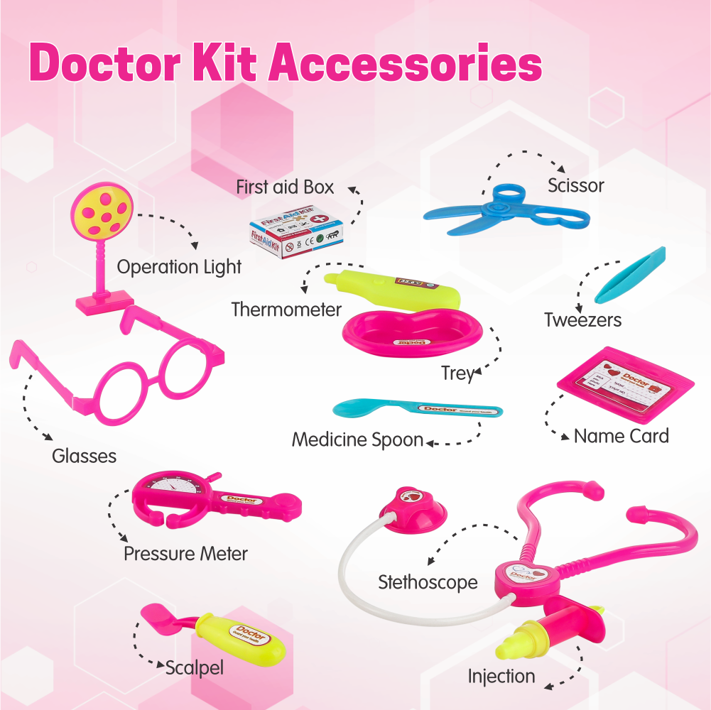 Chanak Doctor Playset for Kids, Pretend Play Doctor Set with Foldable Suitcase for Kids, Doctor Kit Toyset for Kids Above 3 Years, BIS Approved. (Pink) chanak