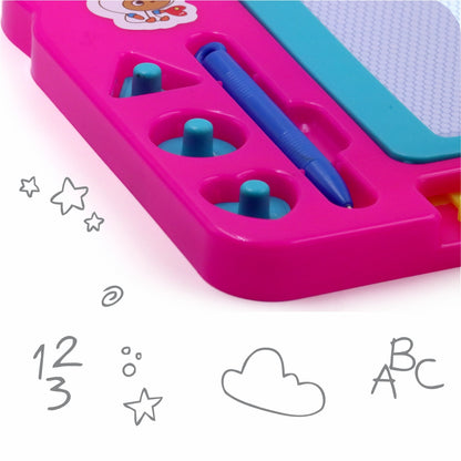 Chanak's Magnetic Slate Board for Learning Writing and Drawing, Magnetic Pen and Stamps (Pink) - chanak