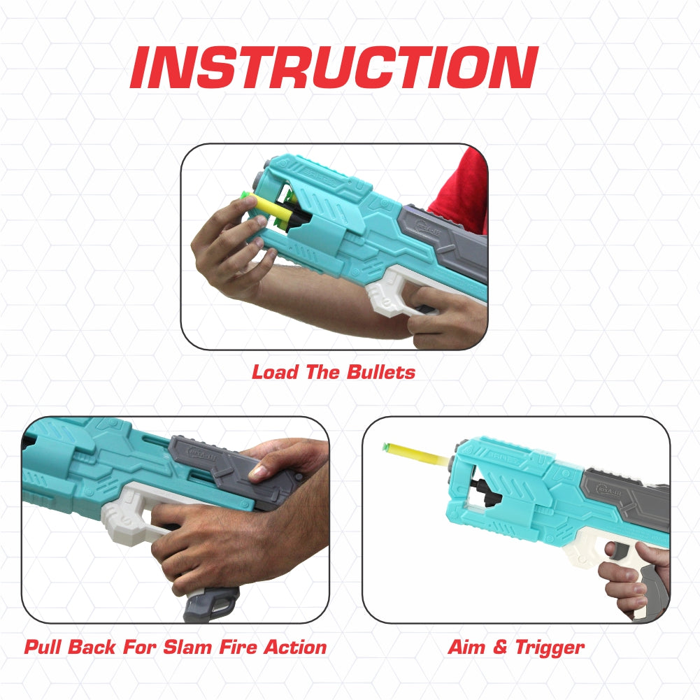 Chanak Six-Fire Foam Blaster Gun Blue - 45 Feet Range - chanak