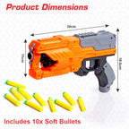 Chanak High Performance Six Fire Gun, Toy Blaster Gun With 6 Dart Rotating Drum, Hi-Arm Toy Gun For Kids Above 6 years, Accurate Upto 45 Feet, Includes 10 Soft Bullet Darts, BIS Approved. (Orange)