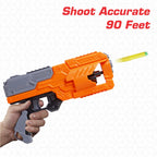 Chanak High Performance Six Fire Gun, Toy Blaster Gun With 6 Dart Rotating Drum, Hi-Arm Toy Gun For Kids Above 6 years, Accurate Upto 45 Feet, Includes 10 Soft Bullet Darts, BIS Approved. (Orange)