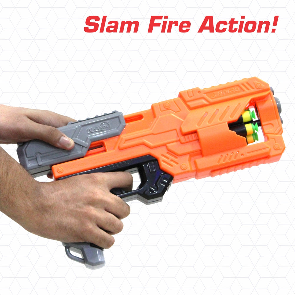Chanak High Performance Six Fire Gun, Toy Blaster Gun With 6 Dart Rotating Drum, Hi-Arm Toy Gun For Kids Above 6 years, Accurate Upto 45 Feet, Includes 10 Soft Bullet Darts, BIS Approved. (Orange)