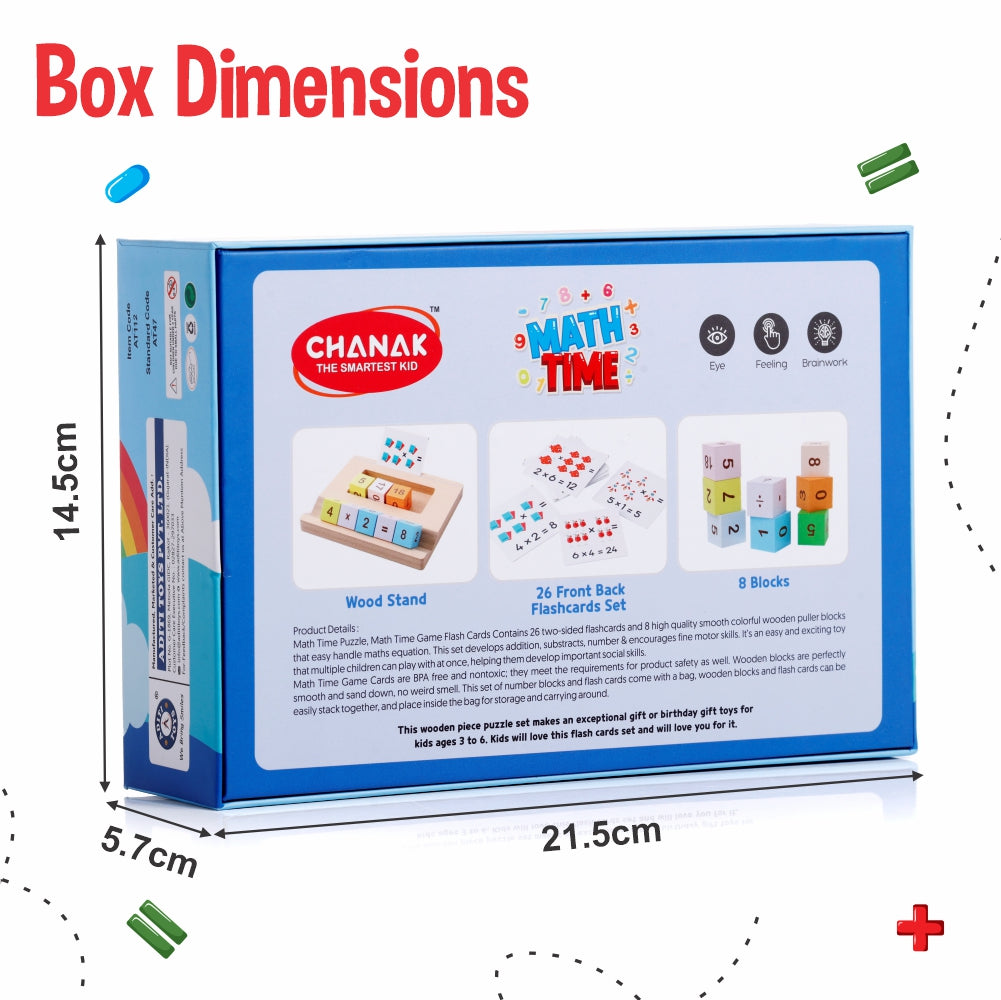 Chanak Wooden MathTime for Kids, Educational Math Card Game with Wooden Block & Flashcards, Addition & Subtraction Learning Toy for Kids Above Age 3