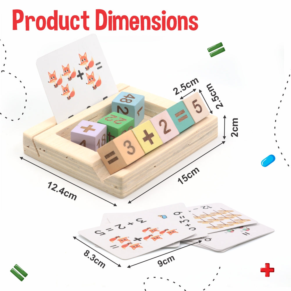 Chanak Wooden MathTime for Kids, Educational Math Card Game with Wooden Block & Flashcards, Addition & Subtraction Learning Toy for Kids Above Age 3