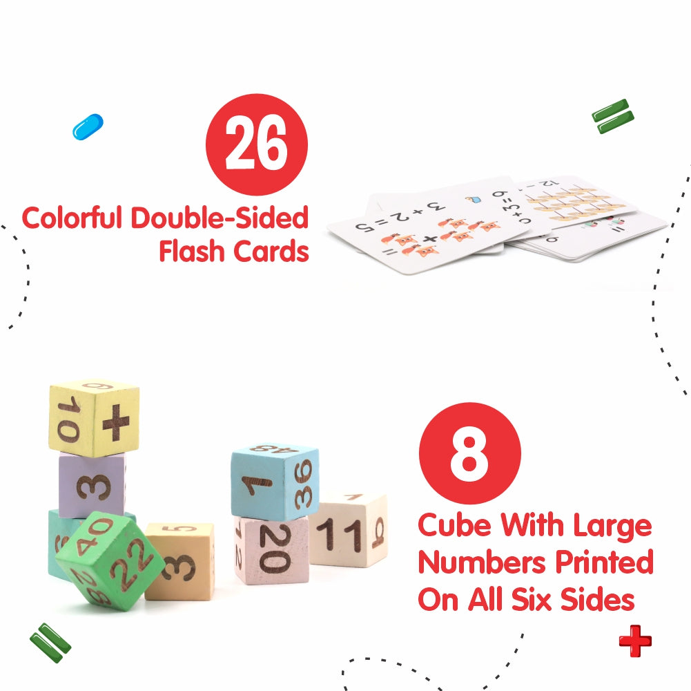 Chanak Wooden MathTime for Kids, Educational Math Card Game with Wooden Block & Flashcards, Addition & Subtraction Learning Toy for Kids Above Age 3
