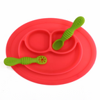 Chanak Oval Baby Food Tray, Silicon Food Plate with Multiple Compartments & Two Spoons, Silicone Plate for Feeding Baby, Easy to Clean Silicon Plate Microwave & Dishwasher Safe. (Dark Pink) chanak