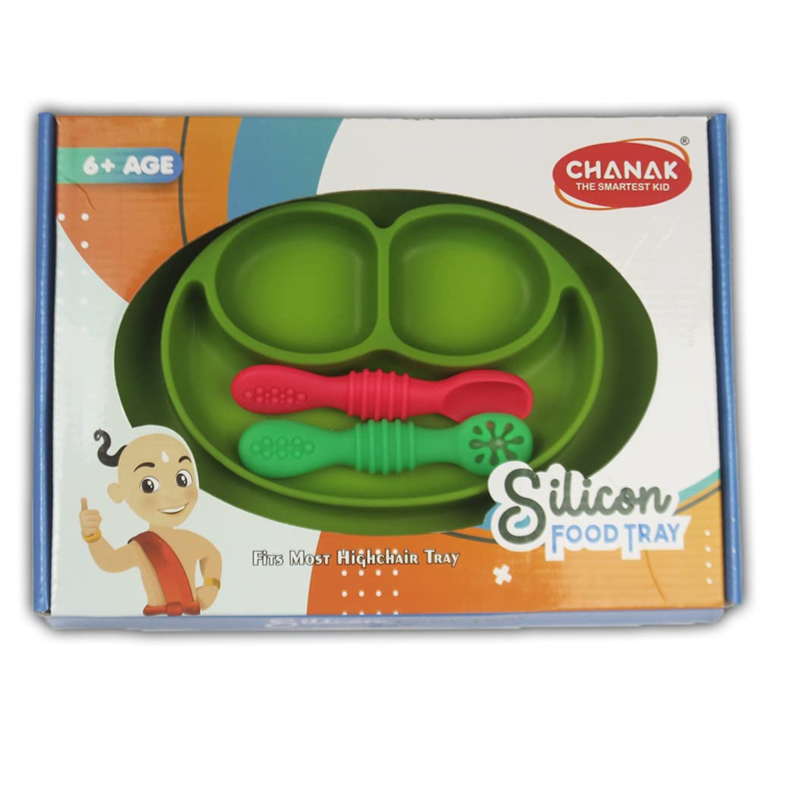 Chanak Baby Food Oval Tray - Silicon Plate with Multiple Compartments & Two Spoons (Dark Green) Aditi Toys Pvt. Ltd.