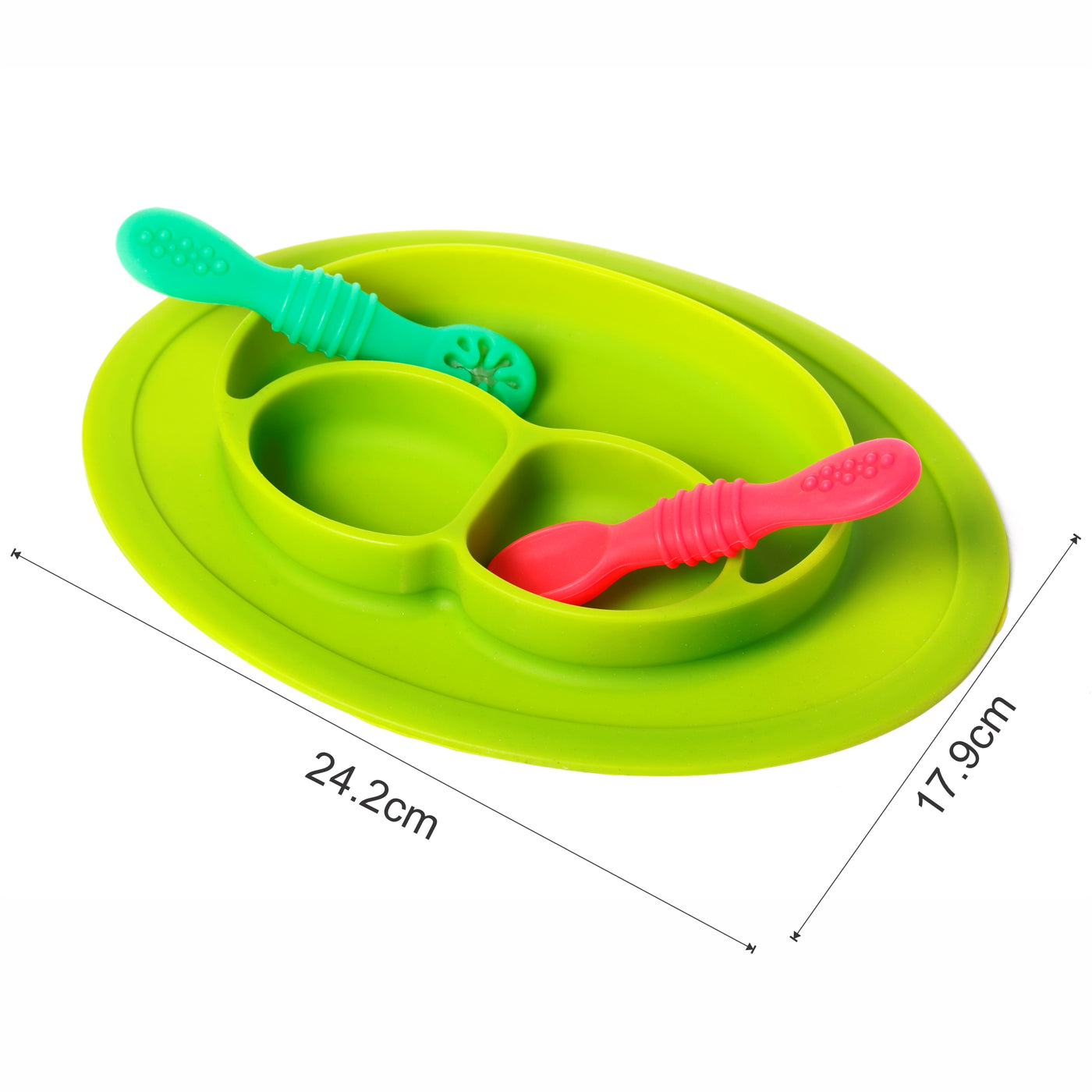 Chanak Baby Food Oval Tray - Silicon Plate with Multiple Compartments & Two Spoons (Dark Green) Aditi Toys Pvt. Ltd.