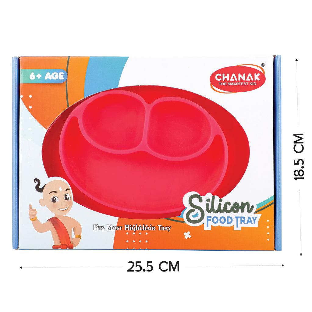 Chanak Baby Food Oval Tray - Silicon Plate with Multiple Compartments & Two Spoons (Pink) Aditi Toys Pvt. Ltd.