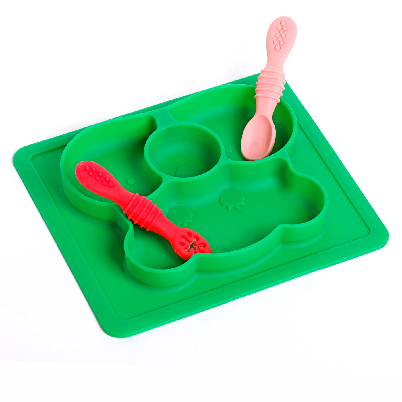 Chanak Baby Food Tray - Silicon Plate with Multiple Compartments & Two Spoons (Dark Green) Aditi Toys Pvt. Ltd.