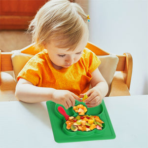 Chanak Baby Food Tray - Silicon Plate with Multiple Compartments & Two Spoons (Dark Green) Aditi Toys Pvt. Ltd.