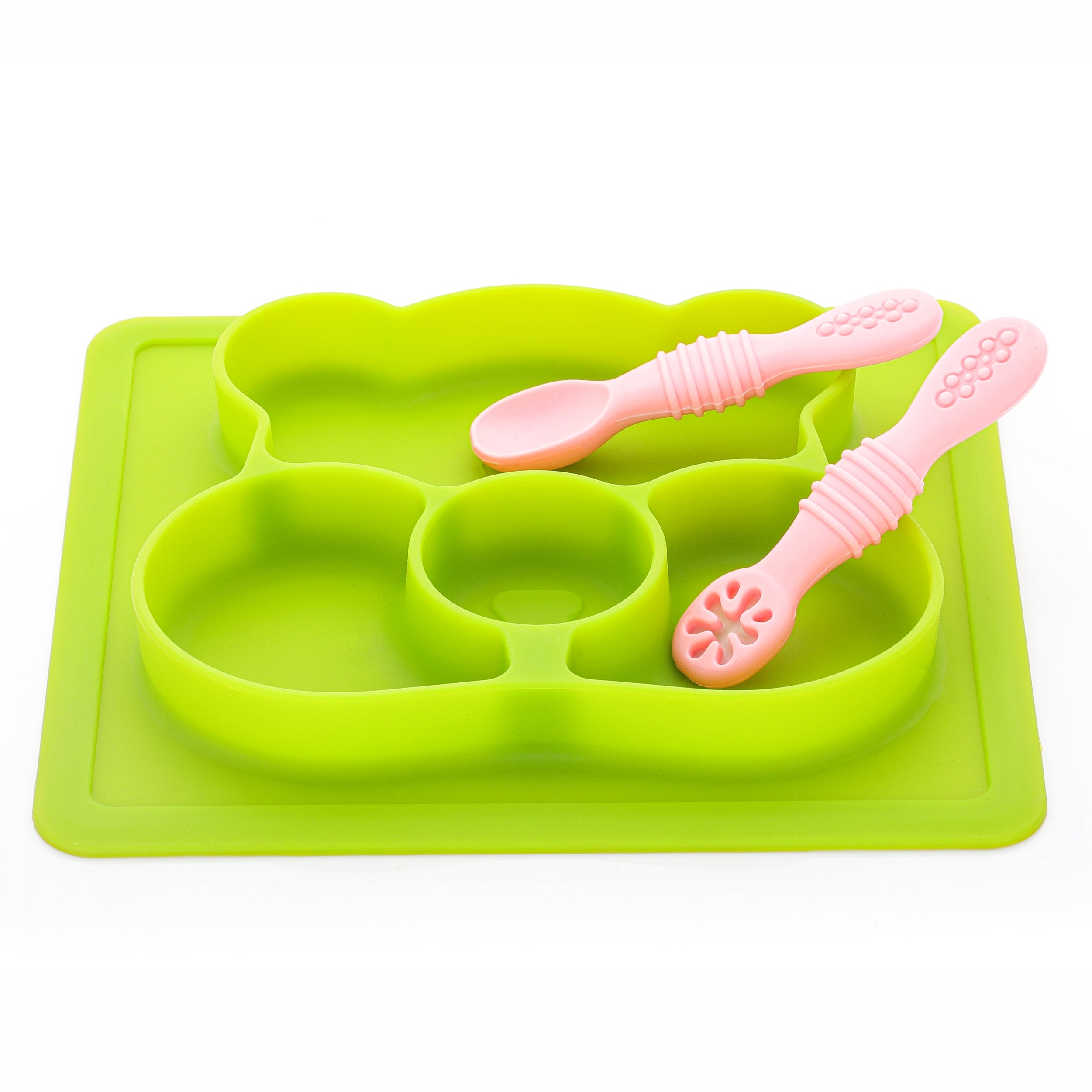 Chanak Baby Food Tray - Silicon Plate with Multiple Compartments & Two Spoons (Light Green) Aditi Toys Pvt. Ltd.