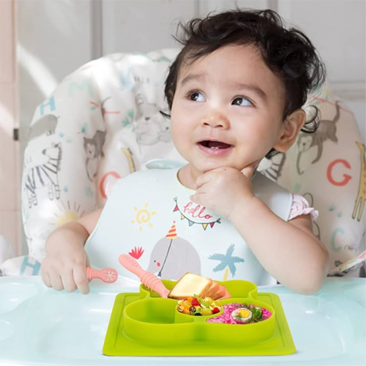 Chanak Baby Food Tray - Silicon Plate with Multiple Compartments & Two Spoons (Light Green) Aditi Toys Pvt. Ltd.