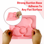 Chanak Square Baby Food Tray, Silicon Food Plate with Multiple Compartments & Two Spoons, Silicone Plate for Feeding Baby, Easy to Clean Silicon Plate Microwave & Dishwasher Safe. (Lihgt Pink) chanak