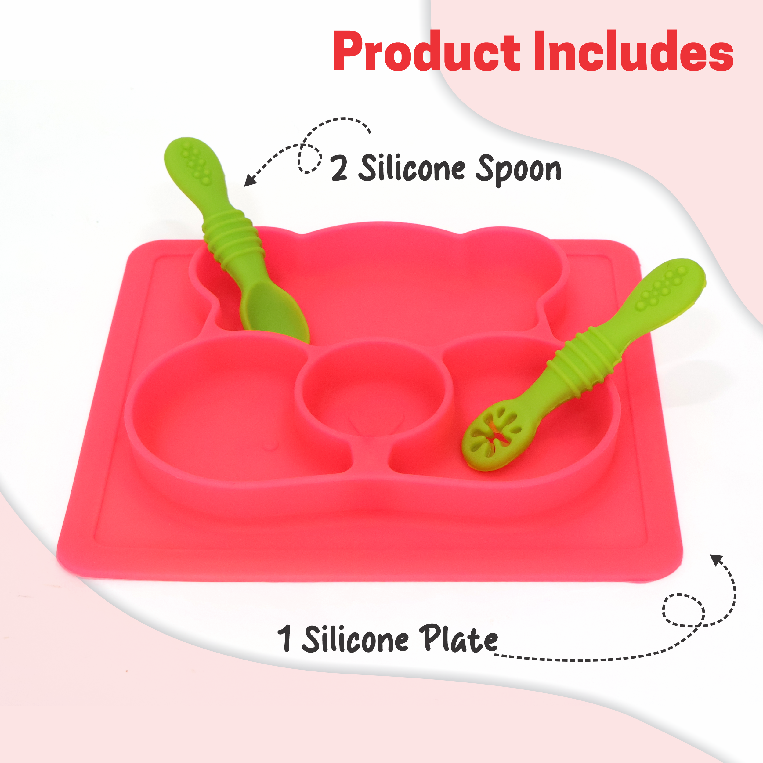 Chanak Baby Food Tray - Silicon Plate with Multiple Compartments & Two Spoons (Pink) Aditi Toys Pvt. Ltd.