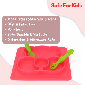 Chanak Baby Food Tray - Silicon Plate with Multiple Compartments & Two Spoons (Pink) Aditi Toys Pvt. Ltd.