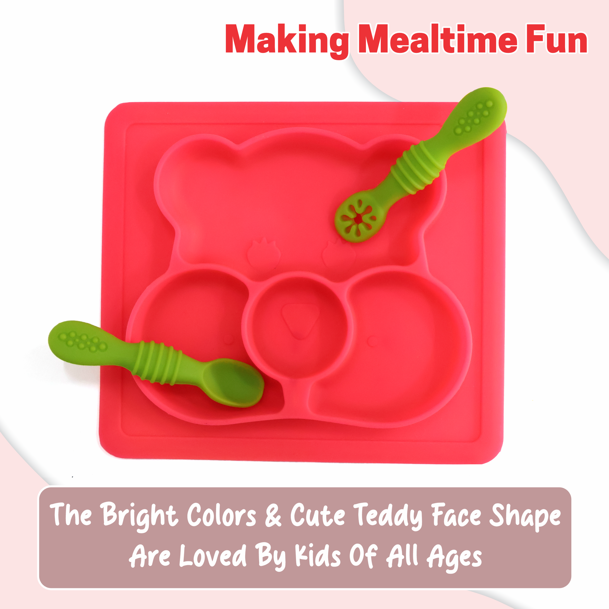 Chanak Baby Food Tray - Silicon Plate with Multiple Compartments & Two Spoons (Pink) Aditi Toys Pvt. Ltd.